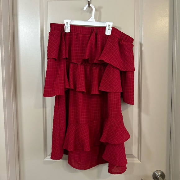 Red Off-Shoulder Ruffle Dress - Picture 2 of 4